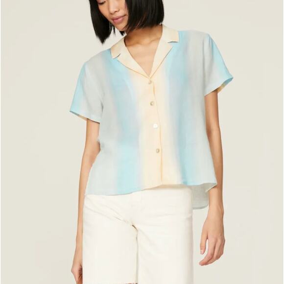 Rails Blue Ombre Short Sleeve Button Down Shirt SMALL Oversized Linen Boxy $148 - Picture 1 of 9
